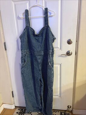 Universal Thread Blue and White Striped Denim Jumpsuit